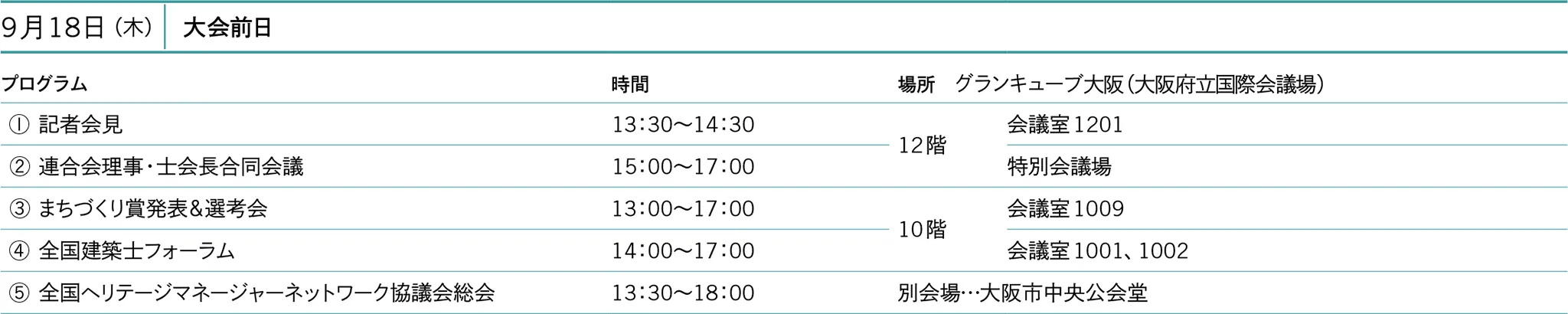 9月18日（木）大会前日スケジュール